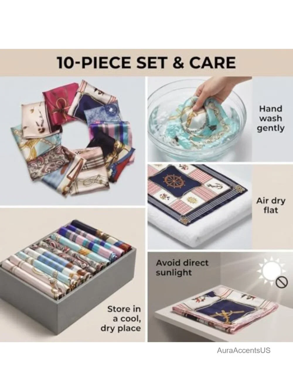 10-Piece Square Scarf Set - Polyester Blend Fashion Scarf